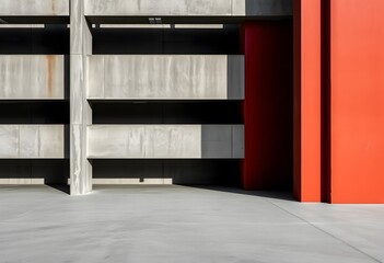 Poster - Neo Brutalist Shapes, Raw Textures And Solid Colors Evoke Minimalist Industrial Design, Strong Geometric Focus Creates Powerful Modern Art. Design Asset For Backgrounds. Striking Modern Architecture.