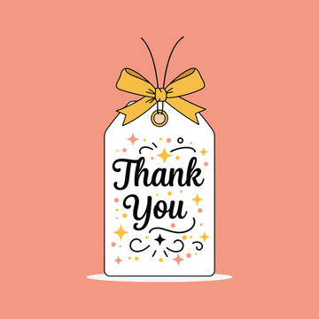 Thank You Gift Tag with Yellow Bow and Decorative Stars - Vector Illustration