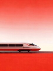 Aufkleber - ミニマルな赤い背景に白い高速鉄道列車 イラストレーション スピード感とモダンな交通手段を象徴するデザイン