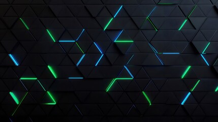 Poster - 暗い三角形のパターン青と緑のアクセントを持つ抽象的な背景 未来的な幾何学的なデザインのテクスチャとグラデーション 現代的なデジタルアートの壁紙