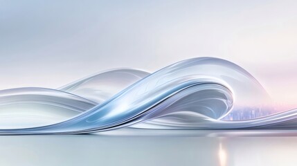 Aufkleber - 柔らかいパステル調の背景に滑らかな曲線を持つ抽象的な流体波で構成された未来的なデザイン
