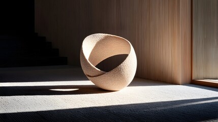 Aufkleber - Beige Wooden Abstract Sculpture in Modern Interior