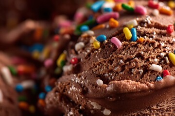 Aufkleber - Melting Chocolate Ice Cream With Colorful Sprinkles Creating a Delightful Dessert Experience in Warm Sunlight Generative AI