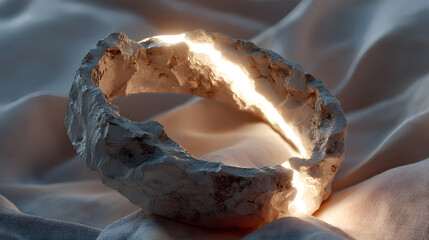 Fototapete - Glowing Crack in Stone Ring Abstract Art