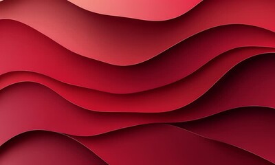Fototapete - Red background, three-dimensional paper texture, flat background, simple composition, abstract shapes, wavy lines, bright colors, red main tone, abstract art style, high contrast
