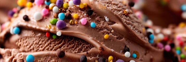 Aufkleber - Melting Chocolate Ice Cream Adorned With Colorful Sprinkles at a Warm Summer Afternoon Generative AI