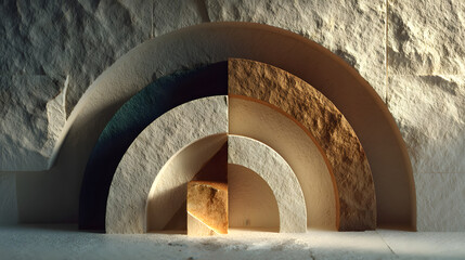 Fototapete - Abstract Stone Archway Geometric Composition in Warm Tones