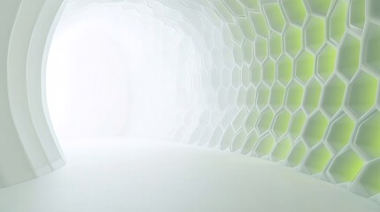 Aufkleber - 白い幾何学的ハニカムデザインの抽象的な未来的なトンネル構造のインテリア 幾何学的なパターンの建築デザイン
