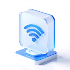 Aufkleber - 白い背景に水色のWifiアイコンが輝く３Dレンダリング