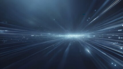 Poster - 抽象的な青色の光線と速度の背景 未来的な技術データフローネットワーク通信速度感のあるデジタル空間トンネルとパーティクルの線