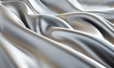 Fototapete - 3D background of silver satin cloth, with a shiny and smooth texture, flowing with curves