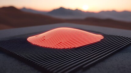Aufkleber - Glowing Red Lines Curve Across Dark Minimalist Landscape at Sunset