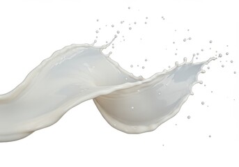 Poster - A dynamic milk splash isolated on a white background creates a swirling, fluid motion with scattered droplets