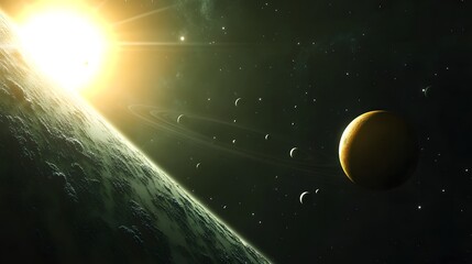 Wall Mural - solar system from distant star: the solar system as seen from a distant star, with the planets appea