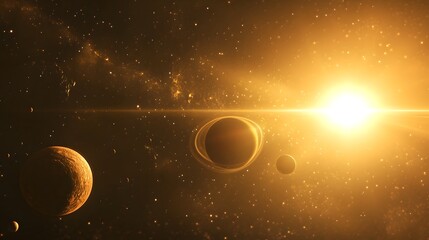 Wall Mural - solar system from distant star: the solar system as seen from a distant star, with the planets appea