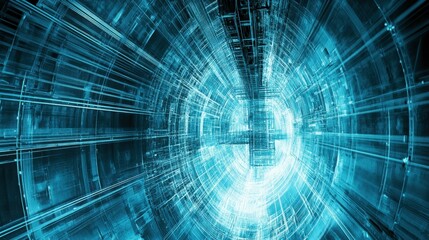 Futuristic network glowing data stream digital tunnel abstract background for modern innovative technology connection