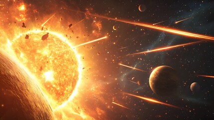 Wall Mural - solar system with meteors: a dynamic view of the solar system with meteors shooting across the scene