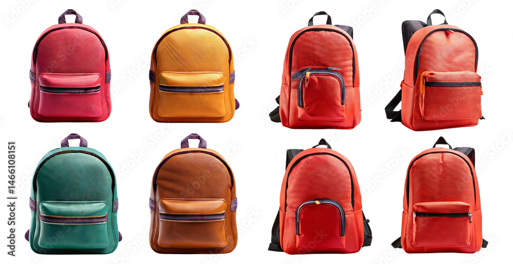 Colorful Collection of Stylish Backpacks Displayed in Nine Variations ...
