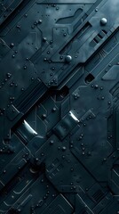 Poster - 抽象的な青色の技術回路基板の背景パターンと未来的なデザインの詳細な垂直画像