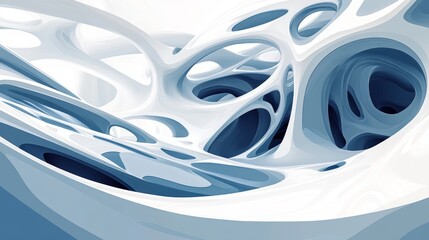 Aufkleber - Abstract 3D rendering with organic forms, blue and white color palette