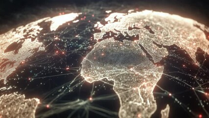 Poster - Digital Representation of Global Connectivity with Network Nodes Illuminating Earth's Surface 4k video footage