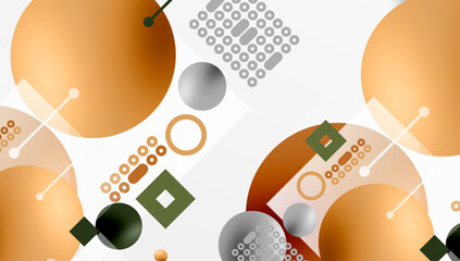 Poster - Abstract geometric shapes overlap, creating dynamic composition. Circles, squares, dots form modern design. Light shadows add depth.