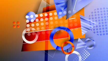 Poster - abstract composition featuring geometric shapes, vibrant colors, gradients. circles, rectangles, tri