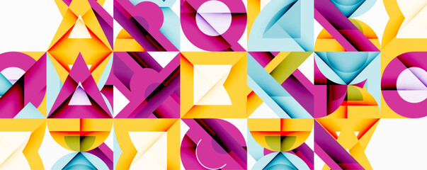 Fototapete - Abstract geometric pattern. Vivid colors create dynamic composition. Shapes overlap, forming complex visual texture.