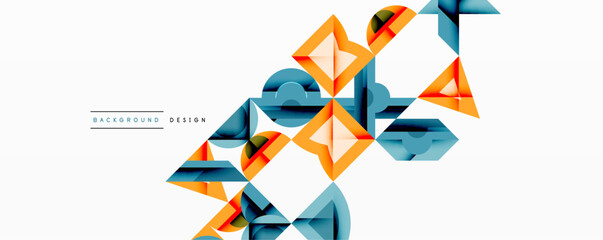 Fototapete - Abstract geometric shapes, orange, blue hues. Modern design elements create dynamic visual flow. Minimalist background provides clean aesthetic.
