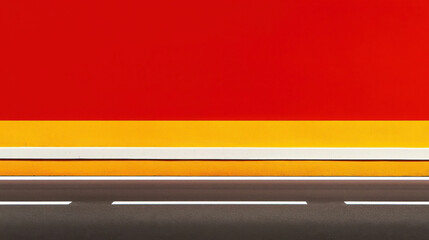 Aufkleber - Abstract Red Wall with Yellow Stripe Over a Simple Road Background in Minimalist Style