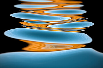 Poster - Reflections of Blue and Orange Waves on Dark Water Surface Captured in Abstract Art Style