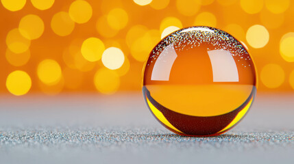 Poster - Glass sphere with water droplets reflecting light and creating bokeh effect on bright background