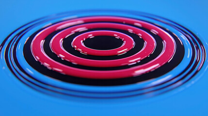 Poster - Colorful Ripple Patterns on Vibrant Blue Background with Red and Black Circular Waves