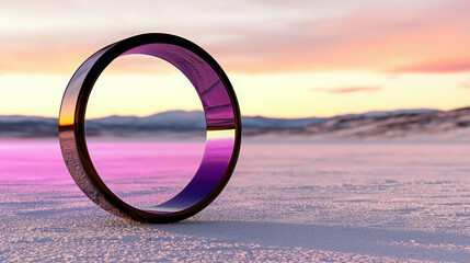 Poster - Stunning Reflections in a Black Ring on a Snowy Landscape at Sunset with Vibrant Colors