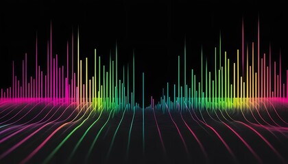 Poster - Colorful audio spectrum analyzer with vertical bars and wavy lines on a black background display