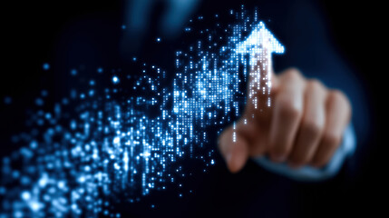 Poster - A person points to a glowing digital arrow, symbolizing growth, progress, and technological advancement.