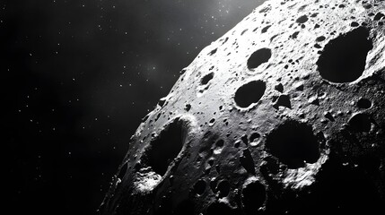 Wall Mural - asteroid with craters: a close-up of a large asteroid covered in deep craters, drifting silently thr