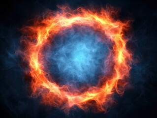 Poster - Vibrant Circular Flame with Blue Center in Dark Background for Creative Imagery