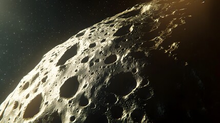 Wall Mural - asteroid with craters: a close-up of a large asteroid covered in deep craters, drifting silently thr