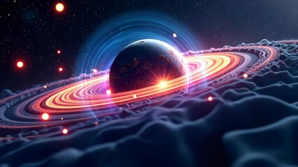 Wall Mural - glowing planet with rings and particles a cosmic journey through the universe