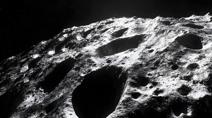 Wall Mural - asteroid with craters: a close-up of a large asteroid covered in deep craters, drifting silently thr