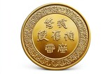 Beautiful golden Chinese wealth coin with words
