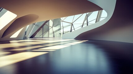 Aufkleber - Modern architectural interior with large windows