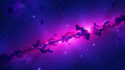 Wall Mural - a vibrant purple nebula swirls across a dark cosmic background speckled with distant stars and glowi
