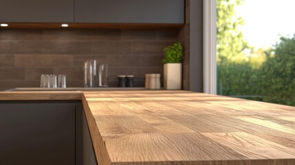 Poster - Modern kitchen counter, natural wood