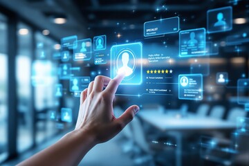 Poster - Futuristic recruitment technology with digital interface in business background.