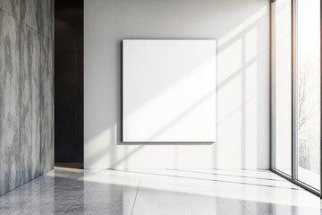 Poster - Blank white canvas on wall in modern interior with sunlight and shadows.