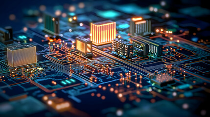 Poster - Abstract Circuit Board Cityscape Design