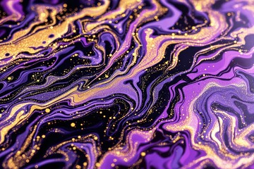 Poster - Abstract purple and gold fluid art background with swirling patterns.