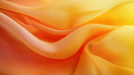 Poster - Close up of flowing orange and yellow fabric with soft folds and gentle lighting creating depth. yellow silk background